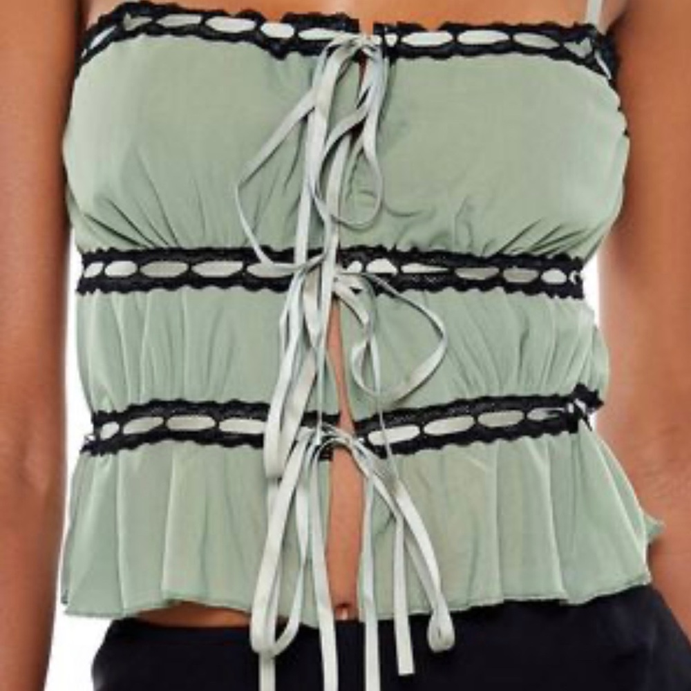 Forever 21 | Tiered Split-Hem Mesh Cami Green